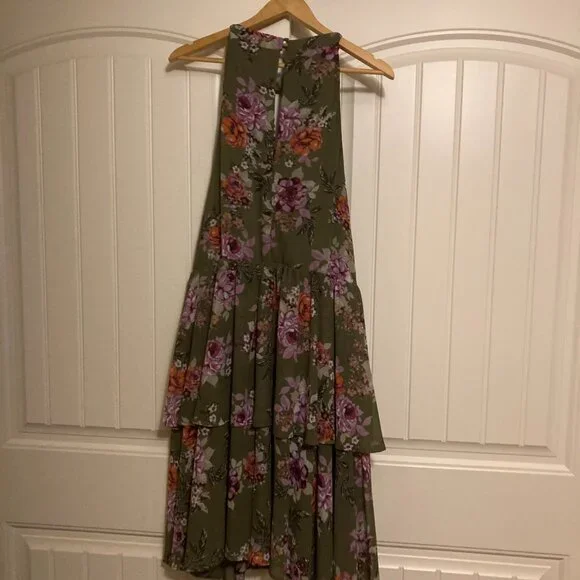 Torrid Olive Green Floral Print Ruffle High Neck Dress  3 3X NWT Maxi Keyhole - Picture 3 of 3